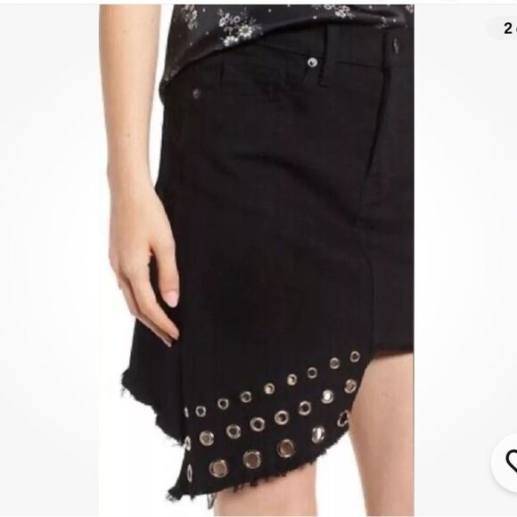 Misa Los Angeles The Super Star Asymmetrical Mini Grommet Jean Skirt NWT 26 - Picture 2 of 8